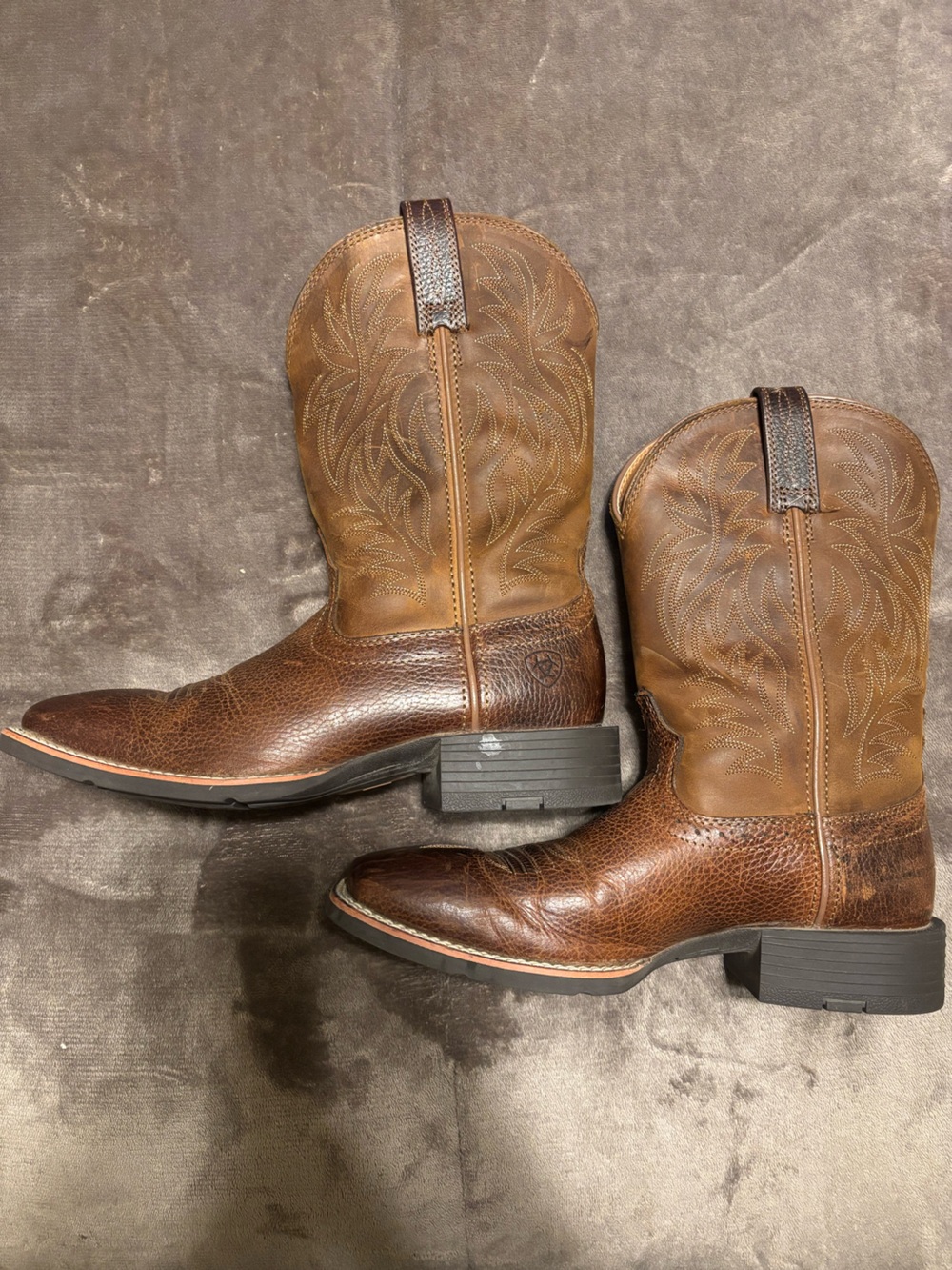 Ariat Brown Square Toe Boots with Embroidered Shaft